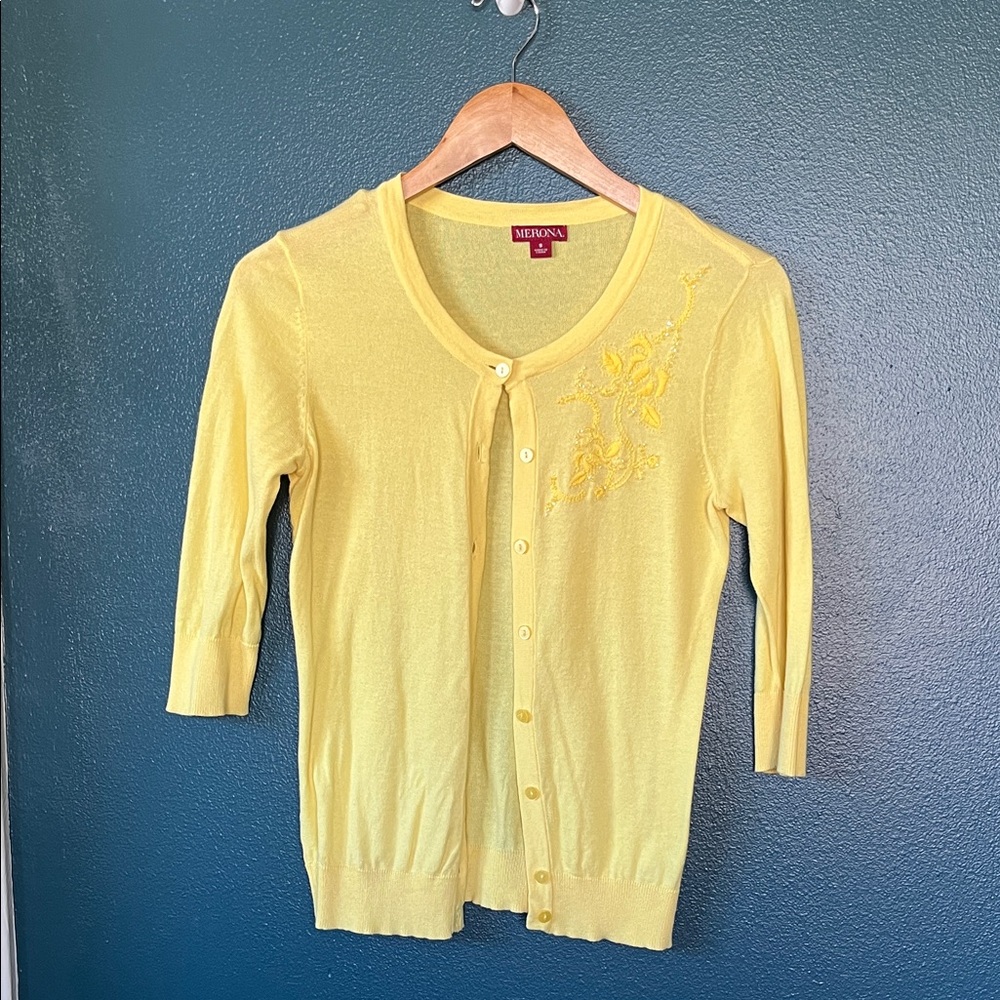 Merona Yellow Embroidered Button-Front Cardigan